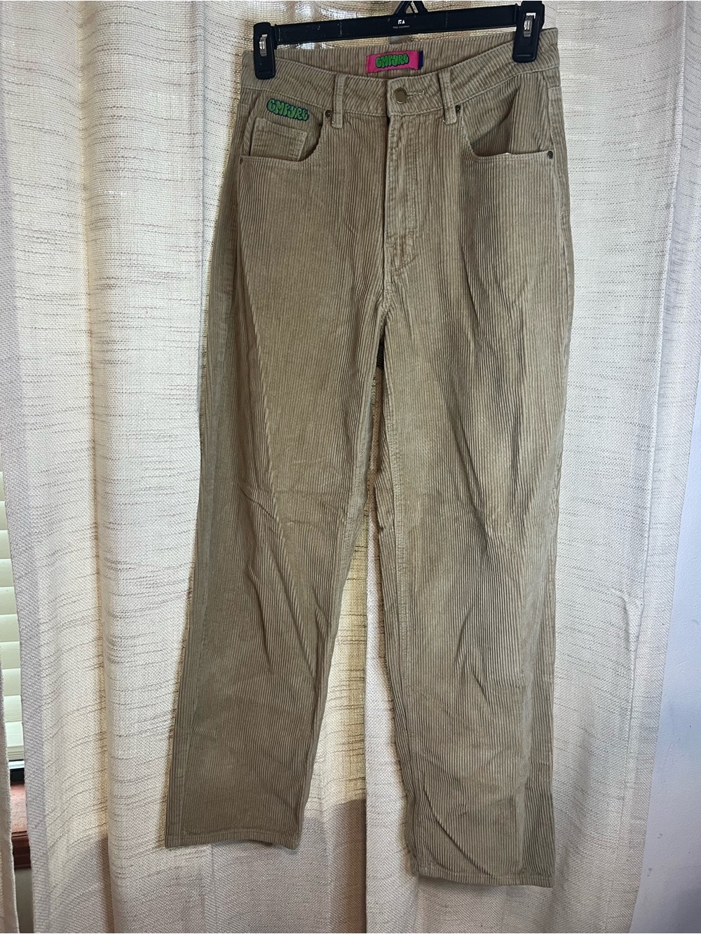 Empire GYPJRB Womens Corduroy Pants Beige Wide Leg Y2K Skater Size 5 28x30